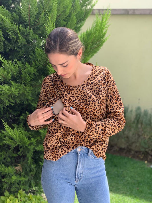 Blusa de lactancia Daniela, leopardo (G) (XG)