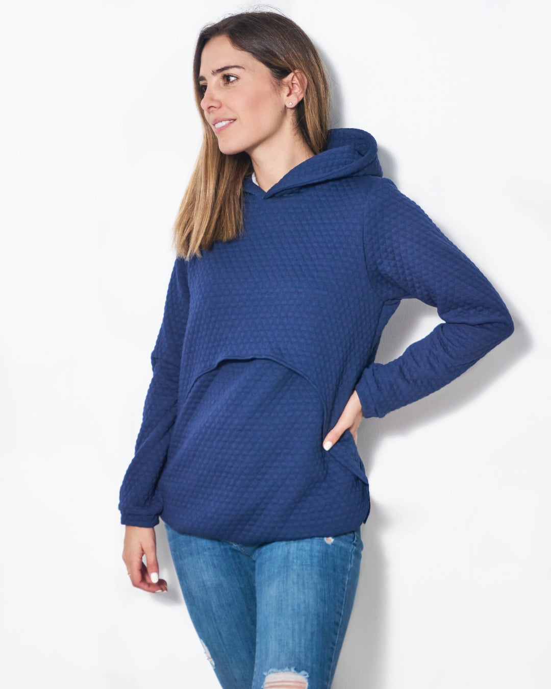 Nursing sweatshirt, blue with hood