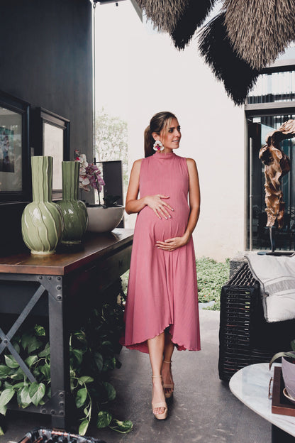 Vestido de maternidad Sonia, rosa polvo plisada G