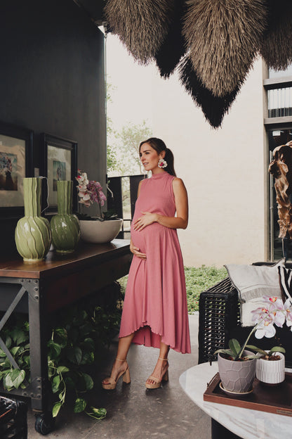 Vestido de maternidad Sonia, rosa polvo plisada G