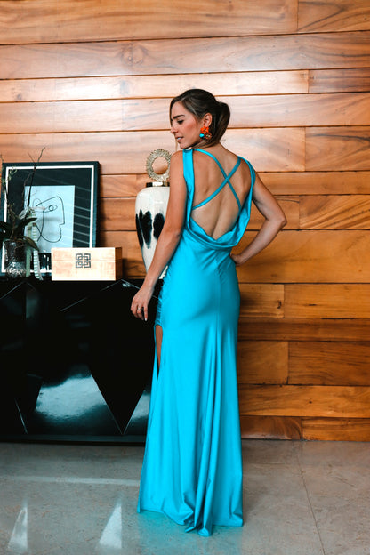 Vestido de maternidad Anahi, azul destellante licra