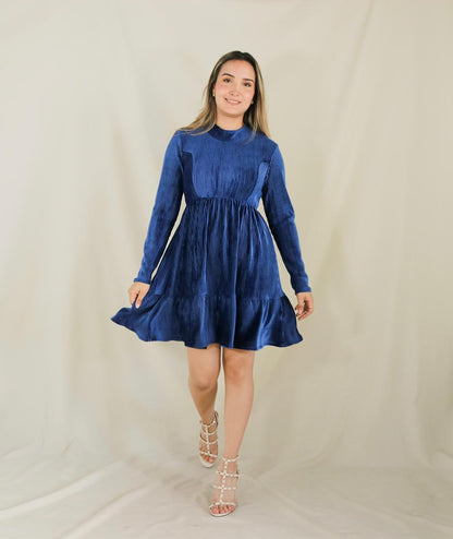 Vestido de maternidad, azul terciopelo rayas Gaby corto