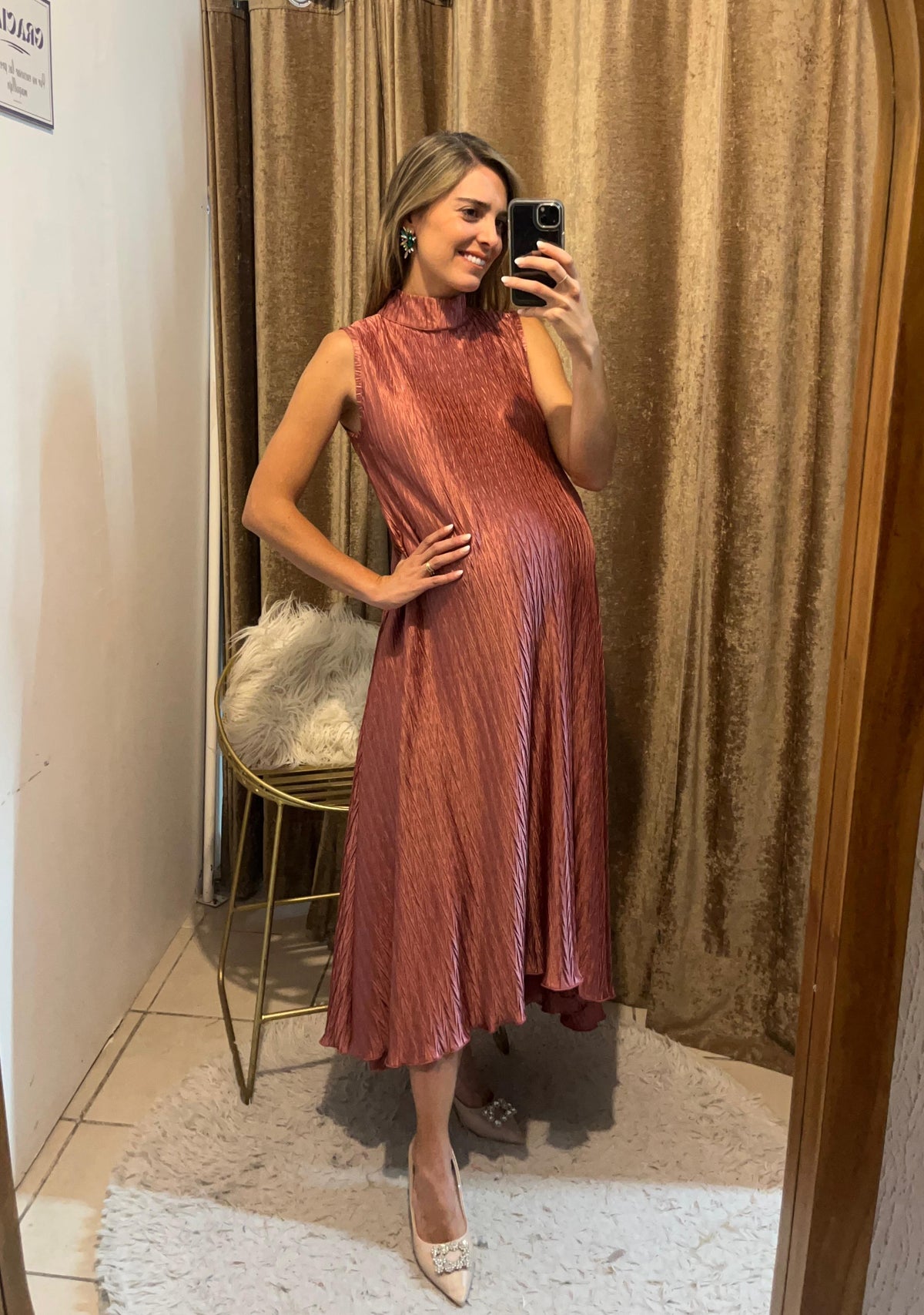 Vestido de maternidad Sonia, rosa quemado corrugado CH y M