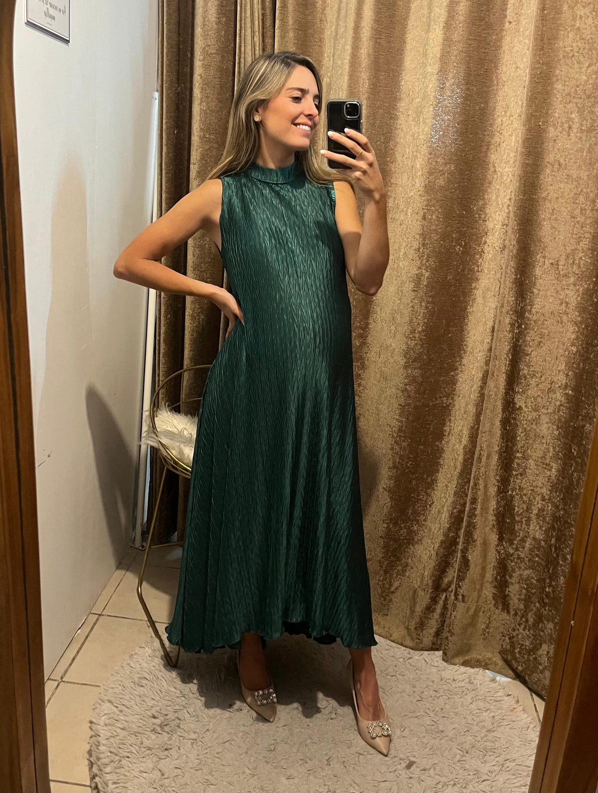 Vestido de maternidad Sonia, verde medellín corrugado XG