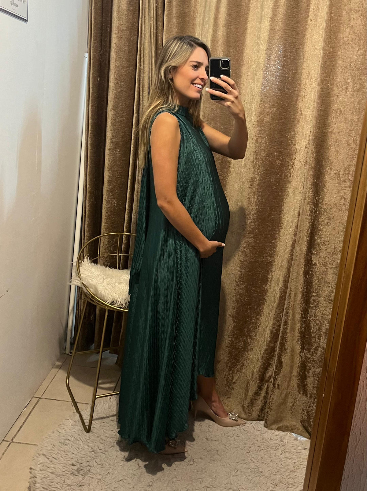 Vestido de maternidad Sonia, verde medellín corrugado XG
