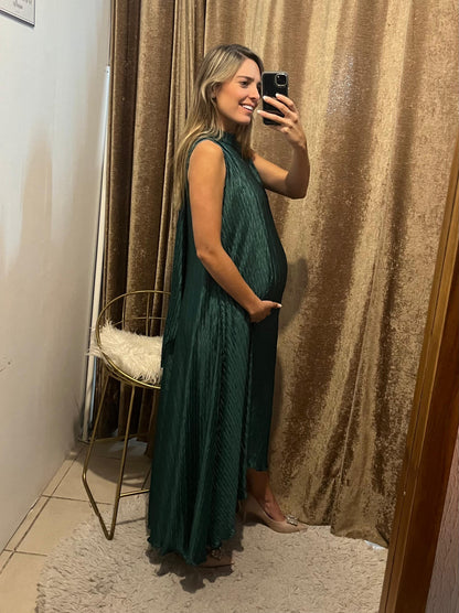 Vestido de maternidad Sonia, verde medellín corrugado XG