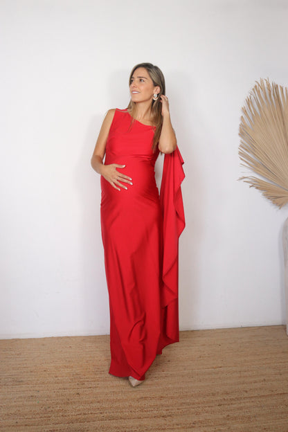 Vestido de maternidad Aida, rojo licra destellante