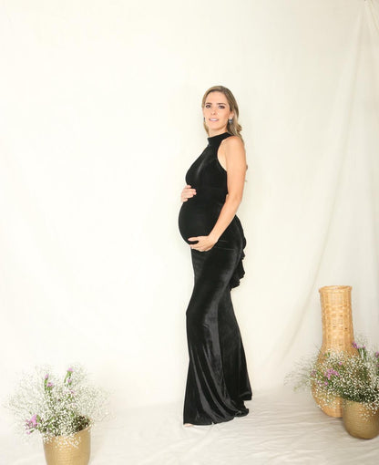 Vestido maternidad Eugenia largo terciopelo negro