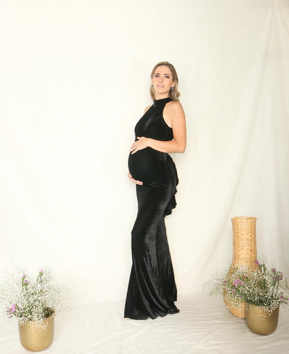 Vestido maternidad Eugenia largo terciopelo negro