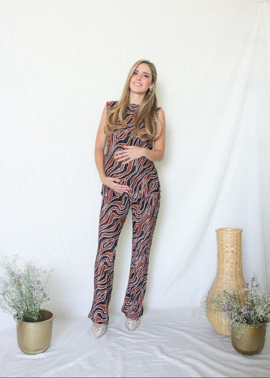 Conjunto de maternidad Mayte, chedron y negro corrugado