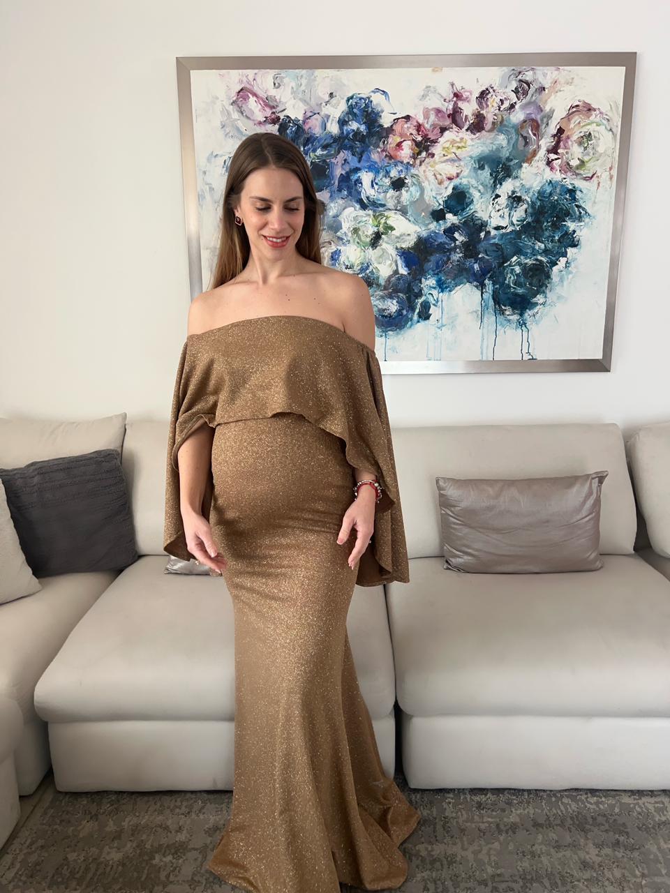 Vestido de maternidad Amparo, camel brillos