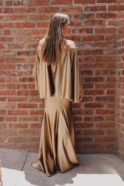 Vestido de maternidad Amparo, dorado licra satin