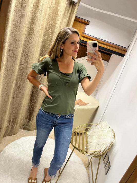Nursing Blouse, Esme Green Cotton