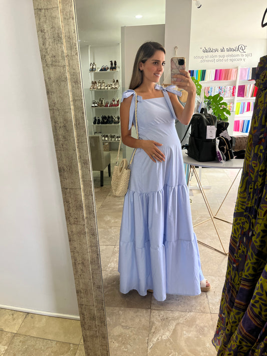 Vestido de maternidad Dalia azul rayitas CH y M