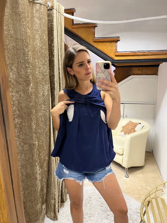 Blusa de lactancia , Gisela azul marina algodón