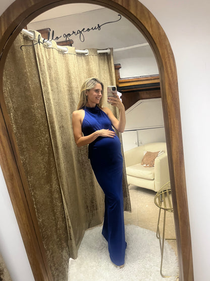 Vestido maternidad Eugenia largo azul imperial
