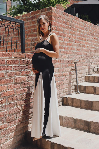 Vestido de maternidad Michelle, negro con blanco