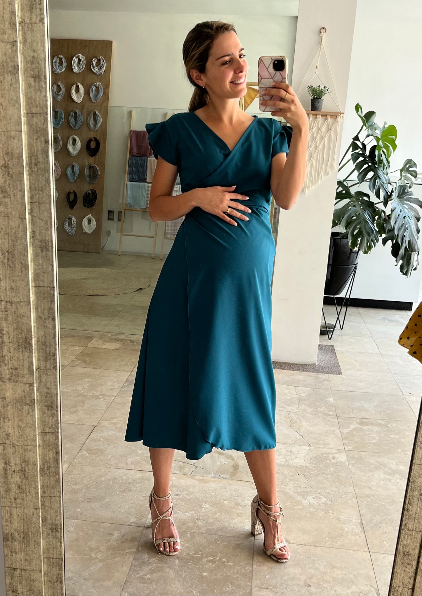 Maternity dress, Ursula Green blue sleeves andy