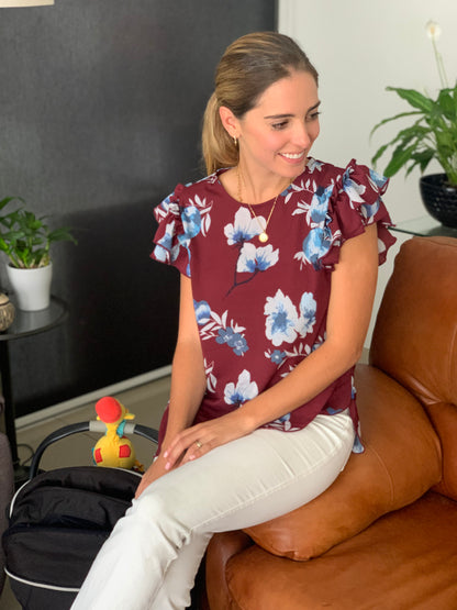 Nursing blouse, Ruth cherry flowers
