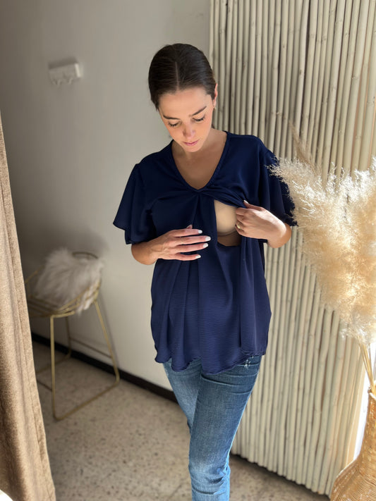 Nursing/maternity blouse, Bertha blue