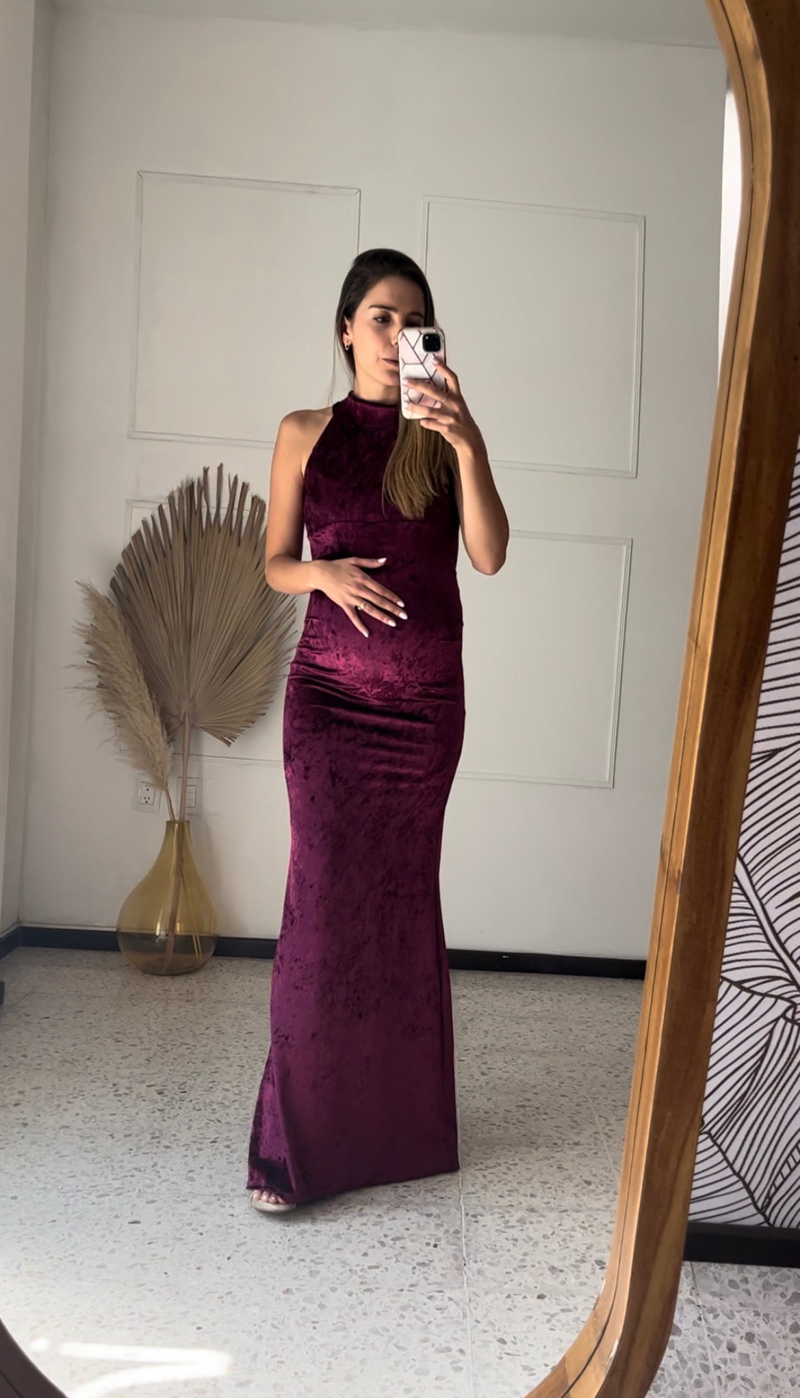 Vestido maternidad Eugenia largo terciopelo vino