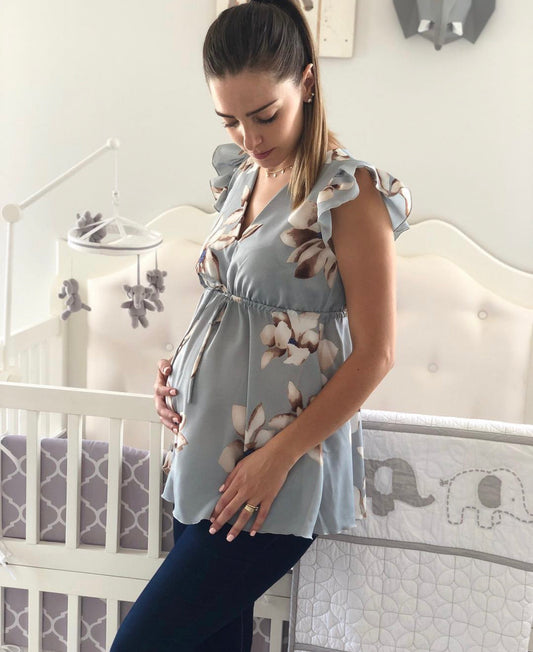 Maternity blouse, Andrea gray flowers