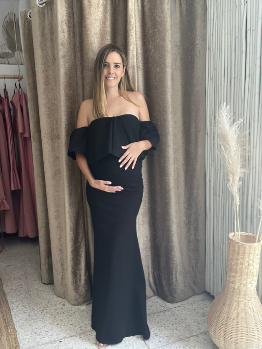 Vestido de maternidad Loredana largo, negro Ponti roma