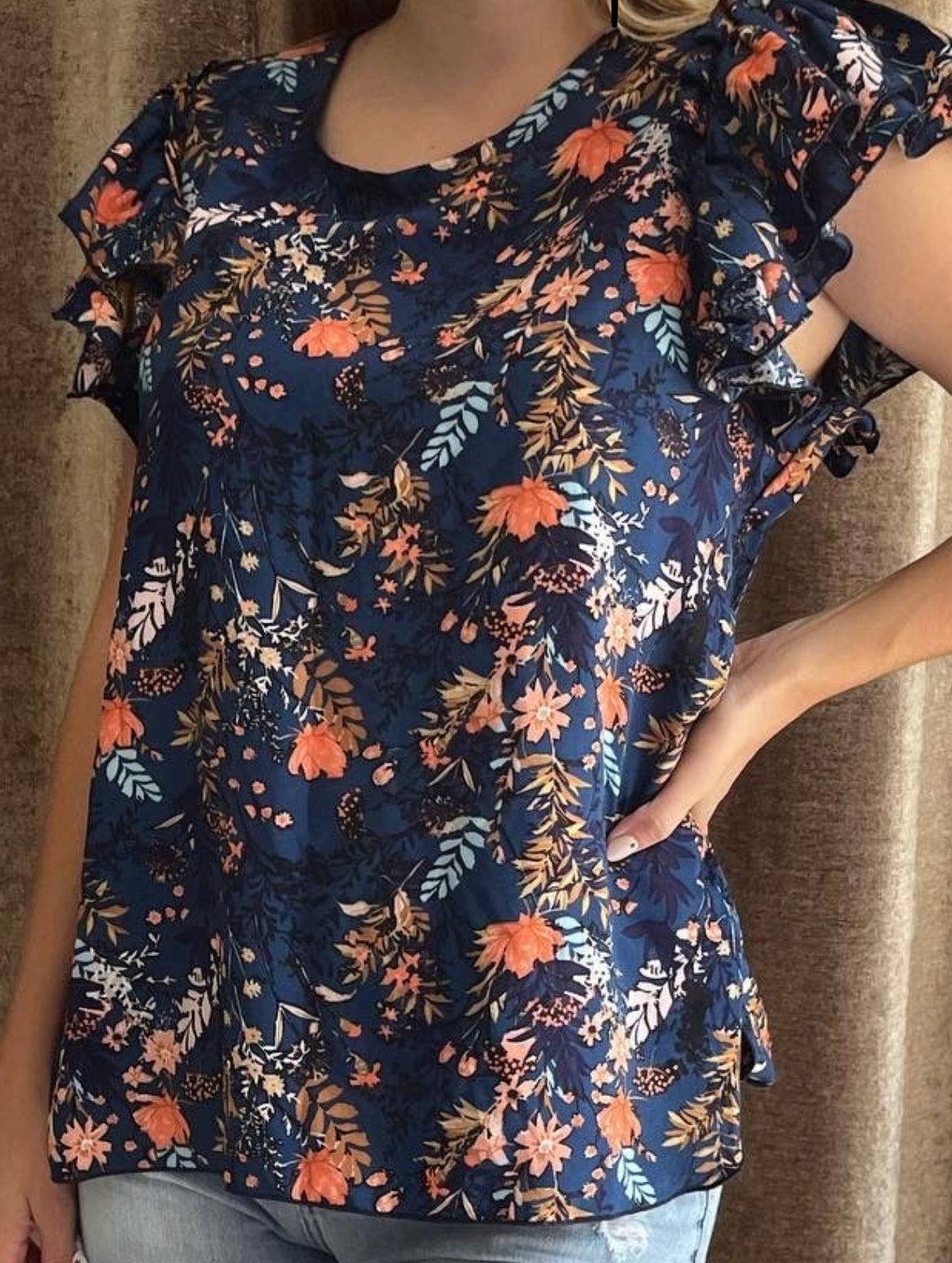 Blue flowered Rayon fabric