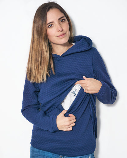 Nursing sweatshirt, blue with hood