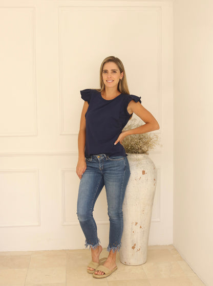 Nursing blouse Andy, navy blue cotton