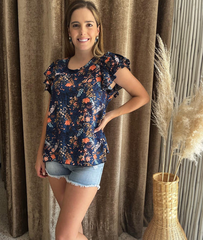 Nursing blouse, Ruth blue floral