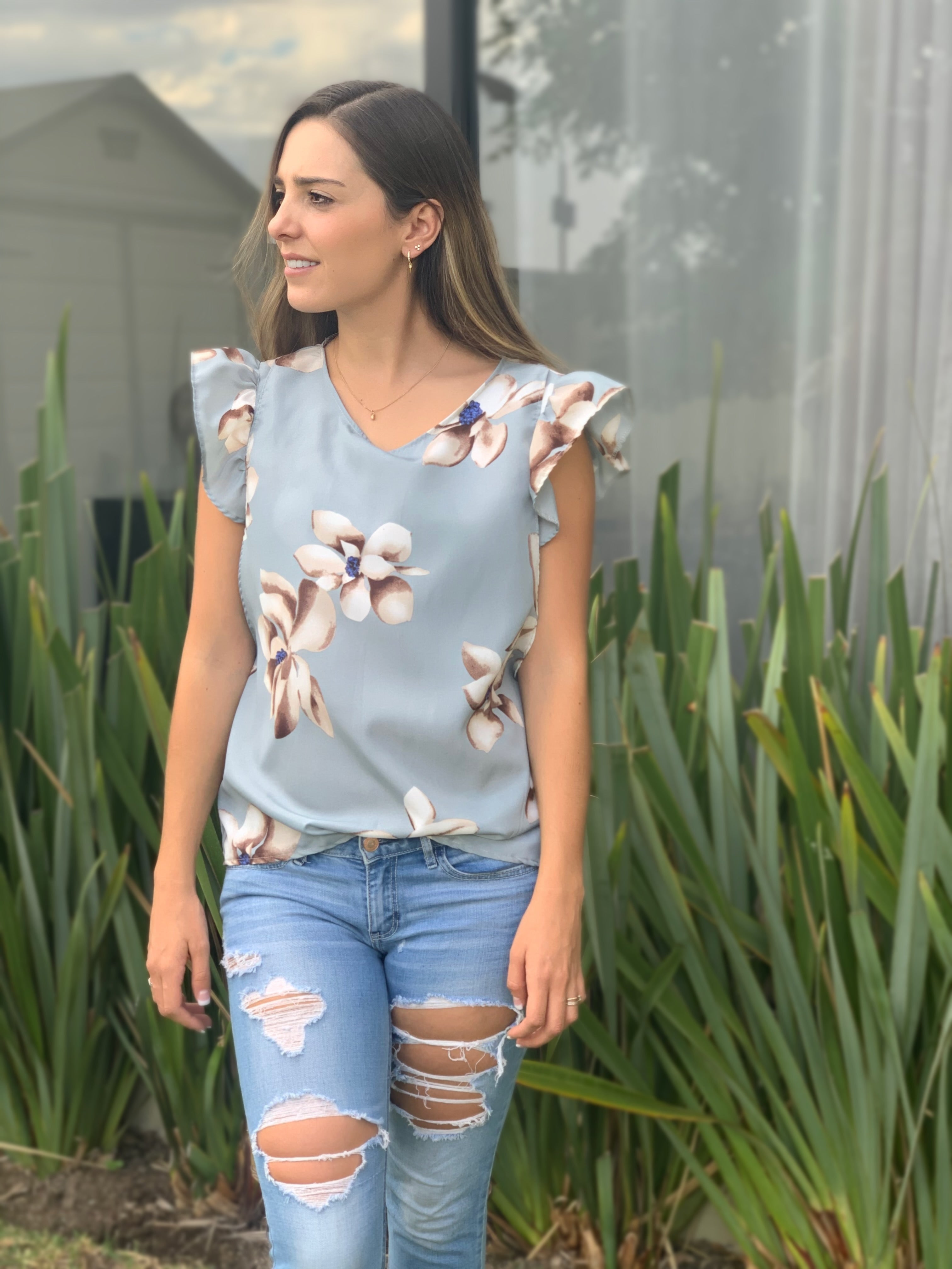 Nursing blouse, Andy gray flowers