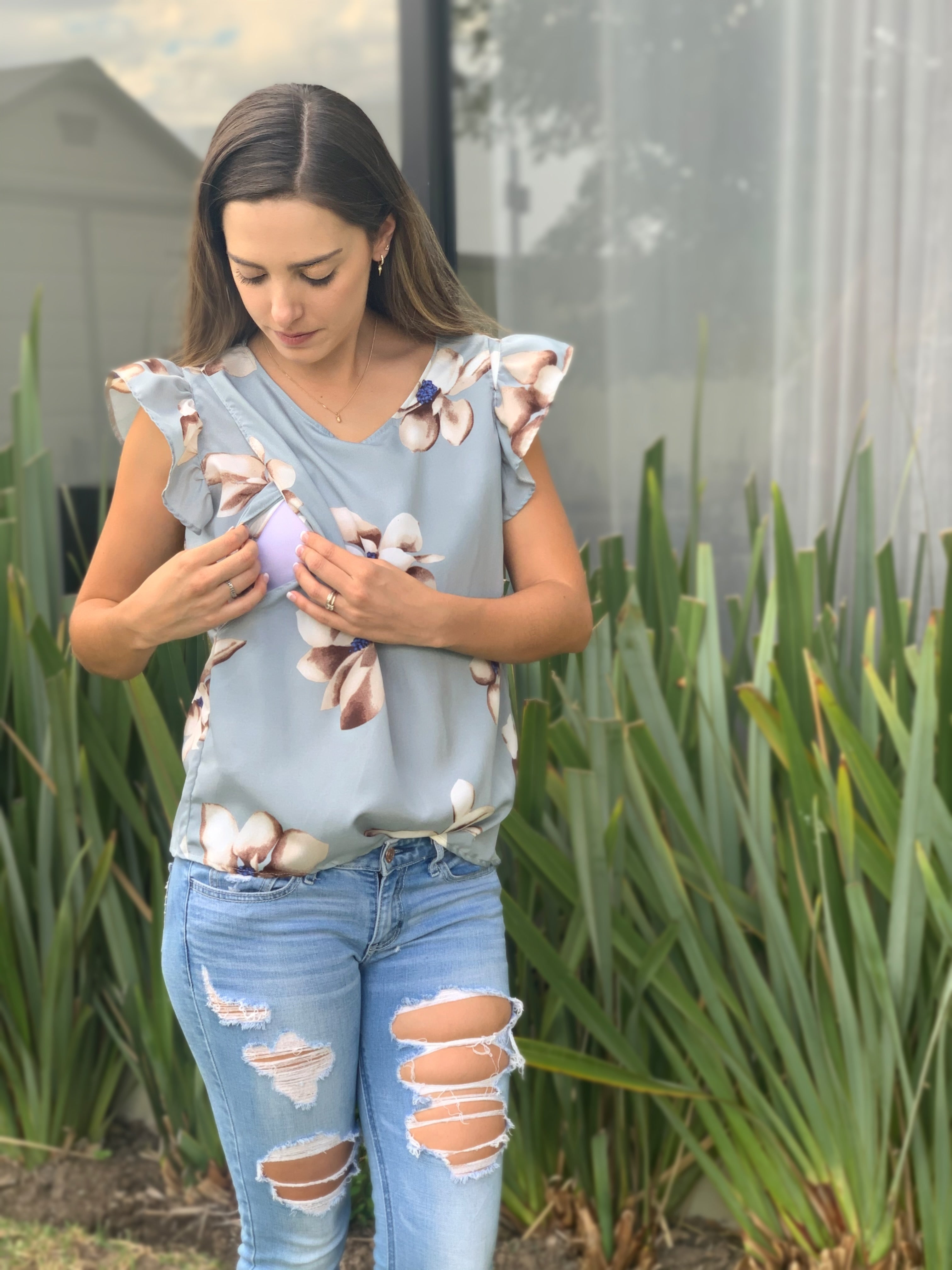 Nursing blouse, Andy gray flowers